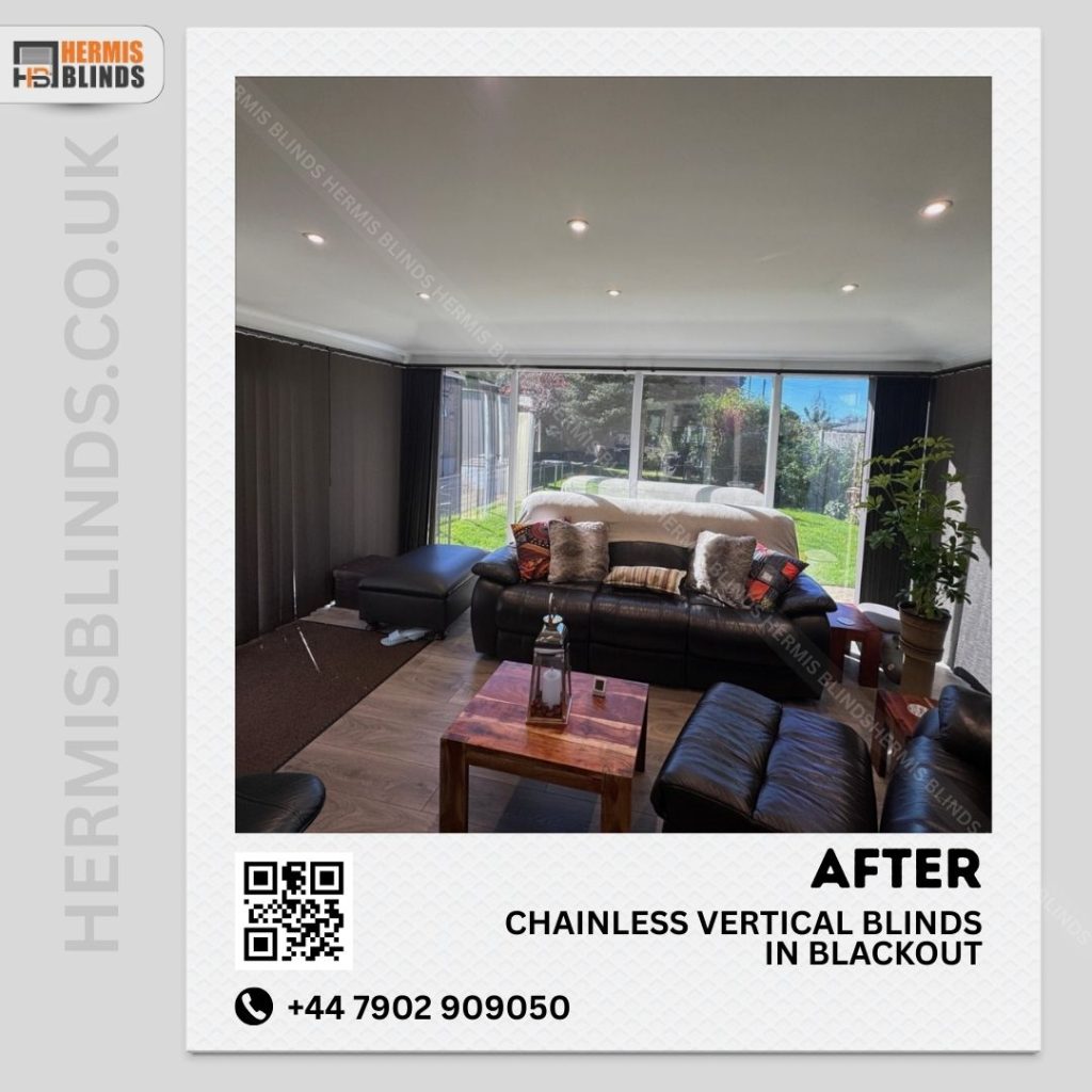 Chainless vertical blinds in blackout