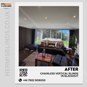 Chainless vertical blinds in blackout