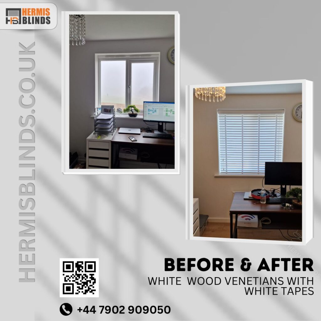 Premium white wooden Venetian blinds for living room