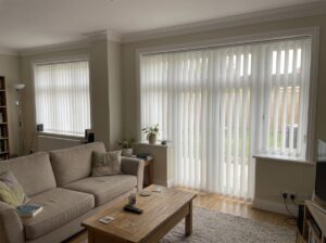 Made to measure living room vertical blinds fitted by Hermis Blinds in West Yorkshire
