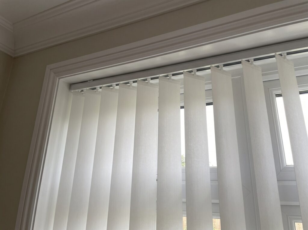 Made to measure living room vertical blinds fitted by Hermis Blinds in West Yorkshire (photo 2)